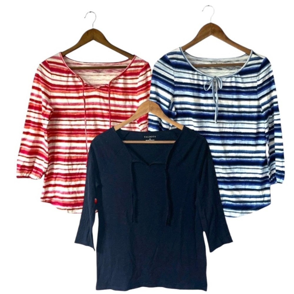 Talbots Bundle 3 Long Sleeve Shirt Tops Womens XS Blue Pink Stripe Navy Cotton